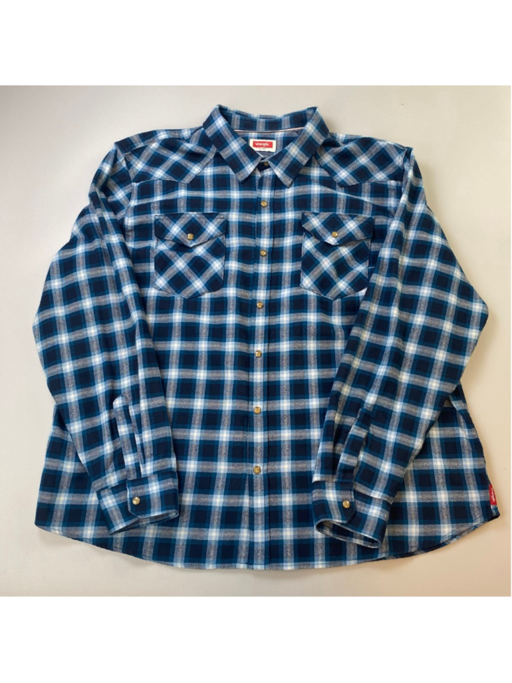 Wrangler Shirt Flannel Mens 3XL White Plaid Flannel Pearl Snap Western Gorpcore